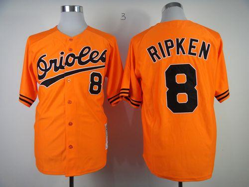 Mitchell And Ness 1989 Orioles #8 Cal Ripken Orange Throwback Stitched MLB Jersey - Click Image to Close